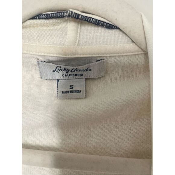 Lucky Brand Open Front Cardigan 100% Cotton Blue White Floral Waterfall  Small - Picture 2 of 6